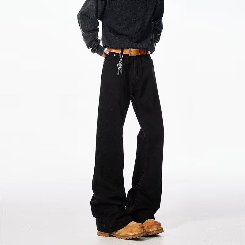 Cleanfit Black Scimitar Flared Jeans Men's Spring Autumn Vib American Slim Straight Casual Long Pants_mkmklike.com