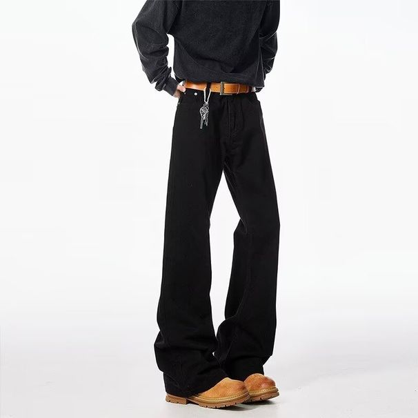 Cleanfit Black Scimitar Flared Jeans Men's Spring Autumn Vib American Slim Straight Casual Long Pants_mkmklike.com