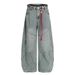 American High Street Silhouette Denim Trousers Personalized Waist Rope Design Sense Three-Dimensional Deconstruction_mkmklike.com