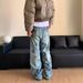 Men's Streetwear Splatter Paint Jeans – Vintage Washed Denim, Loose Straight Fit, Urban Artistic Style For Casual Wear_mkmklike.com