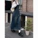 ELLE Frayed Denim Strap For Women, Spring New Vintage Design, Niche Waist-Cinching Mid-Length Dress_mkmklike.com