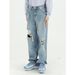 Men's Clothing Ripped Floor Mopping Pants Loose Washed Straight Jeans_mkmklike.com