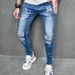 Stylish Distressed Skinny Jeans For Men & Women - Stretch Denim With Motorcycle-Inspired Design, Comfort Fit, Multiple Colors Available (Light Blue)_mkmklike.com