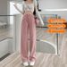 Dirty Pink Wide-leg Jeans For Women, 2026 Spring And Autumn New Style, High-waisted, Straight, Loose, Floor-length Pants_mkmklike.com