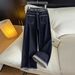 Denim Blue Roll-Up Hem Straight Leg Jeans – High-Waisted Slim Fit Wide-Leg Pants For Women | Casual & Comfortable_mkmklike.com