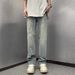 Men's Retro Washed Star Print Jeans American High Street Style Trendy Loose Straight Leg Trousers Cool Distressed Straight-Leg Jeans_mkmklike.com