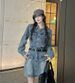 ELLE Vintage Denim For Women, Autumn French Style, Spicy Girl Temperament, Slim Fit, Petite One-Piece Short Dress_mkmklike.com