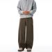 Baggy Twill Cotton Pants Unisex High-Waisted Wide-Leg Trousers, Deconstructed Hem, 100% Cotton, Streetwear (Black/Brown/White, Oversized Fit)_mkmklike.com
