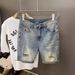 Men's Light Blue Distressed Denim Shorts - Stretchable Casual Cargo Mid-Length Shorts With Print Design, Comfortable & Stylish Summer Wear_mkmklike.com