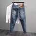 Retro Blue Jeans Men's Slim-fitting Small Feet Washed Trendy Casual Versatile Trousers Autumn And Winter New Pants_mkmklike.com