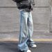 Men's High Street Hip Hop Loose Straight Leg Jeans Retro Washed Casual Lightning Bolt Embroidered American Niche Denim_mkmklike.com
