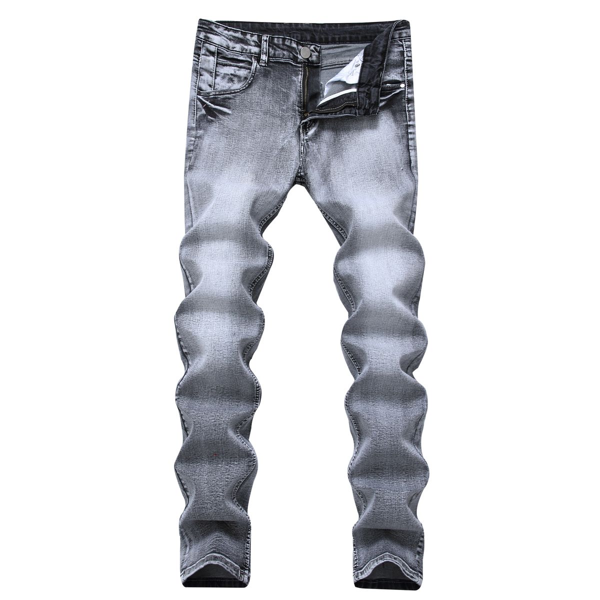 Men's New Washed Retro Light Gray Elastic Jeans Slim Fit Men's All Season Versatile Denim Pants 40 42_mkmklike.com