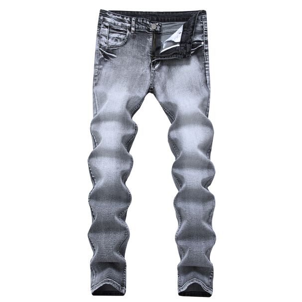 Men's New Washed Retro Light Gray Elastic Jeans Slim Fit Men's All Season Versatile Denim Pants 40 42_mkmklike.com