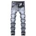 Men's New Washed Retro Light Gray Elastic Jeans Slim Fit Men's All Season Versatile Denim Pants 40 42_mkmklike.com