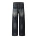 Drawstring Elastic Waist Jeans Washed White Straight Men's Street Style Loose Color Block Wide Leg Long Pants_mkmklike.com
