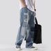 Trendy Brand Perforated Men's Jeans Loose And Straight Sleeves, Made Of Old Stickers, Beggars' Pants With Hip-Hop Edges_mkmklike.com