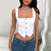 K New Denim Tank Top, Solid Color Buckle Fashion Suspender, Short Top_mkmklike.com