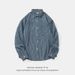 Men's Clothing Retro Denim Striped Long Sleeved Shirt Men's Spring New Twill Pocket Loose Shirt Jacket_mkmklike.com