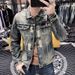 Loom Dark Color Trendy Vintage Jacket Men's Ripped Spring Autumn Turn-down Collar Short Coat Denim Clothing European Style_mkmklike.com