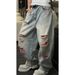 Men's Clothing High End Trendy Embroidered Distressed Casual Jeans Loose Fit Wide Leg Pants Curved Blade Cool And Versatile Niche_mkmklike.com