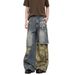 Men's Clothing Men's Retro Ripped Camouflage Patchwork Graffiti Washed Denim Pants Autumn Style Loose Straight Leg Wide Leg_mkmklike.com