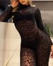 Women's Clothing jumpsuits Slim long-sleeved sexy flocked see-through slimming jumpsuits (girdle not included)_mkmklike.com