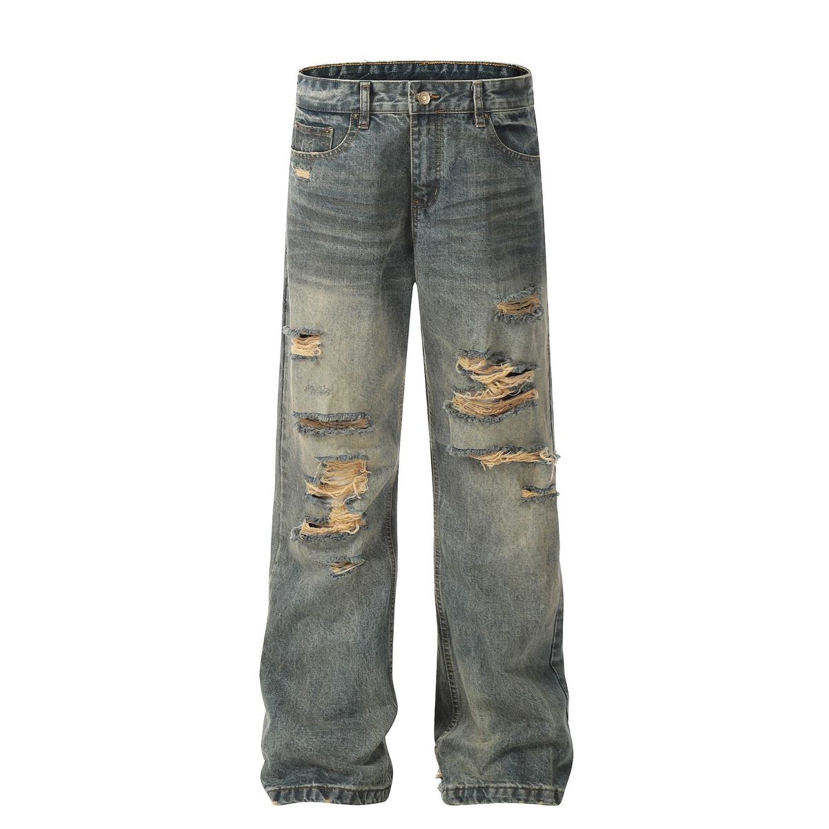 Men's Clothing Street High Street Oversize Ripped Retro Distressed Unisex Jeans_mkmklike.com