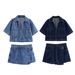 Women's Clothing New Short Denim Shirt Double Breasted Denim Skirt Pants_mkmklike.com