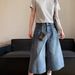 Men's Clothing Plaid Patchwork Denim Shorts New Style Niche High Waist Loose Versatile Slim Straight Leg Cropped Pants Trend_mkmklike.com