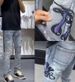 Trendy Men's Summer Embroidered Jeans Hong Kong Style Hip Hop High Street Cool Stylish mid Waist Long Pants Cotton Black Gray Blue_mkmklike.com
