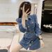 ELLE ELLE ELLE New Autumn French Style Elegant Youthful Slim Waist Slimming Denim Dress_mkmklike.com