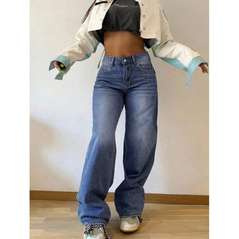 Women's High-Waisted Wide-Leg Jeans Retro American Style Loose Fit Denim Pants European Fashion_mkmklike.com