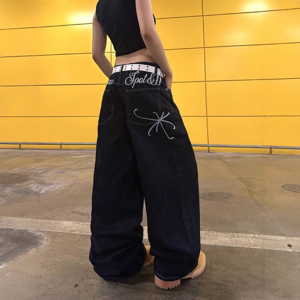 Plus Size Vintage American Embroidered High Waist Wide Leg Jeans For Women – Comfortable & Stylish Fall Winter Staple_mkmklike.com