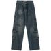 Men's Clothing Vintage Loose Fit Cargo Jeans - Retro High Street Style With Multiple Pockets, Straight Leg & Comfortable Polyester Fabric_mkmklike.com