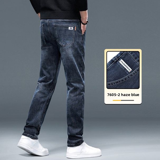 Small Straight Jeans Men's Slim Fit Elastic Casual Long Pants_mkmklike.com