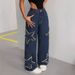 Women's Casual Versatile Jeans Loose Straight Leg Five Pointed Star Tassel Frayed Edge Denim European American Style_mkmklike.com