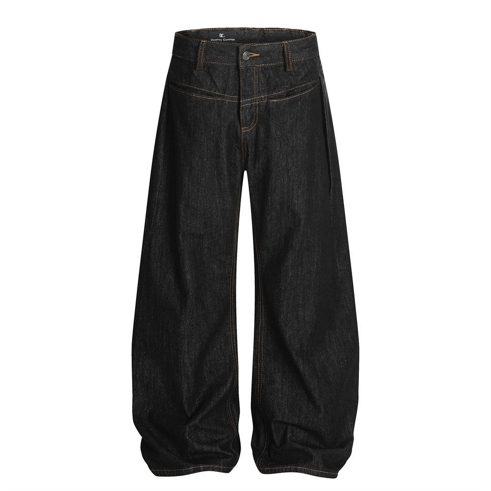 Scimitar Denim Men's Casual Versatile Dad Design Sense Personality Pocket Stitching Topstitch Silhouette Sickle Pants_mkmklike.com