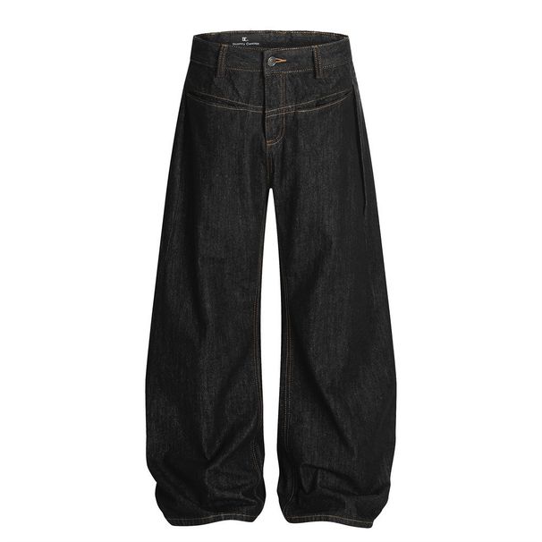 Scimitar Denim Men's Casual Versatile Dad Design Sense Personality Pocket Stitching Topstitch Silhouette Sickle Pants_mkmklike.com