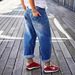 Women's Stretch Denim Jeans Mid-Rise Ankle-Length Cropped Style with Rolled-Up Cuffs Stitched Pockets European American Design_mkmklike.com