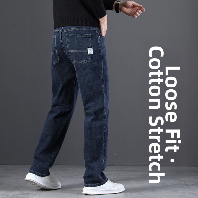 Men's High End Wide Leg Jeans Midweight Cotton Casual Pants Loose Fit Spring Autumn Style Black Mid Waist Long Non-Stretch_mkmklike.com
