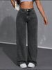 Women's Clothing Vintage Straight Leg Jeans For Women - Classic Mid Rise Denim Pants (Smoke Gray/Light Blue)_mkmklike.com