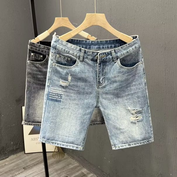 Ripped Denim Shorts For Men In Summer, Thin Loose Casual Mid Length Pants, 2024 New Trendy Brand, Cool And Stylish Five_mkmklike.com