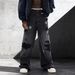 Men's Classic Black Distressed Denim Jeans – Relaxed Straight-Leg Vintage Wash With Faux Rips (Streetwear Baggy Fit, Non-Stretch Cotton)_mkmklike.com