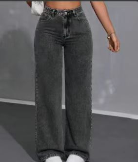 Vintage-Inspired Plus Size Women's Jeans - Stretch Denim Straight Leg Pants For A Flattering Fit Comfortable Polyester-Blend With Mid-Rise Waist_mkmklike.com