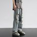 Men's Clothing Ripped Jeans Men Summer New Thin Design Niche Washed Distressed Loose Straight Trousers_mkmklike.com