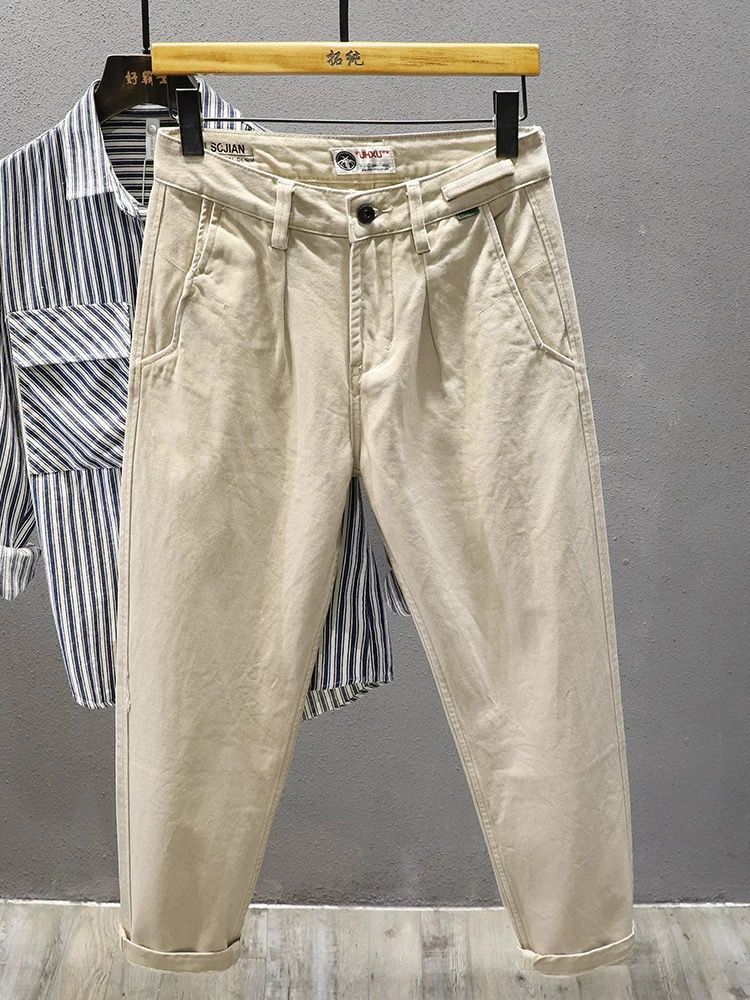 Men's Straight Leg Jeans European American Style Simple Stylish Loose Fit Slightly Tapered Trendy Casual Trousers For Young Men_mkmklike.com