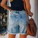 2025 Summer Wish Fashion Street Style Rolled Hem Ripped Straight Leg Women's Denim Shorts Export_mkmklike.com
