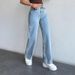 Women's plus Size Straight Leg Jeans Trendy Wide Leg Floor Length Loose Trousers New Style Casual Denim_mkmklike.com