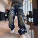 Men's Plus Size Straight Leg Jeans Trendy Brand American Retro Distressed Washed Loose Wide Leg Hip Hop Trousers_mkmklike.com