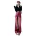 American Retro Red Jeans For Women, Straight Loose Fit, Trendy Design, High-waisted, Slimming, Wide-leg Pants_mkmklike.com
